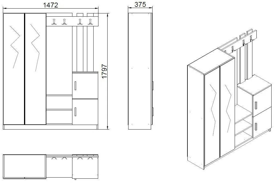 Cabide de Entrada DD8 – Branco – 147,2x179,7x37,5 cm