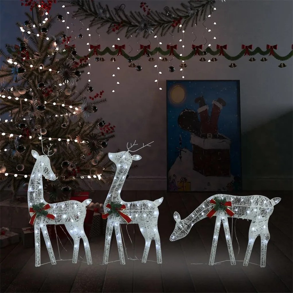 328506 vidaXL Família de renas de Natal 270x7x90 malha branca