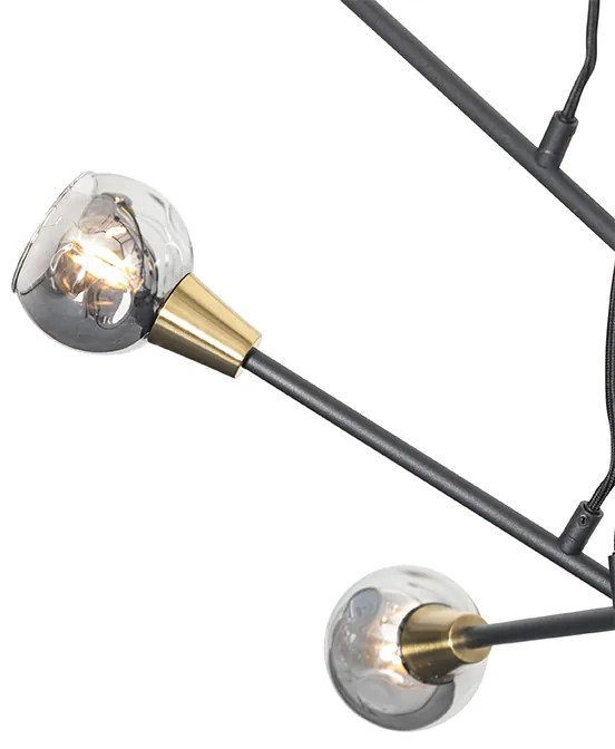 Candeeiro de suspensão preto com latão e vidro fumê 6 luzes - Vidro Moderno,Art Deco