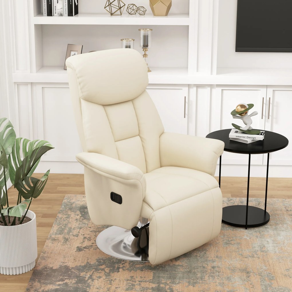 Poltrona de relaxamento reclinável e giratória com apoio para os pés ajustável, até 150 kg, para sala de estar, quarto, home cinema, cor creme