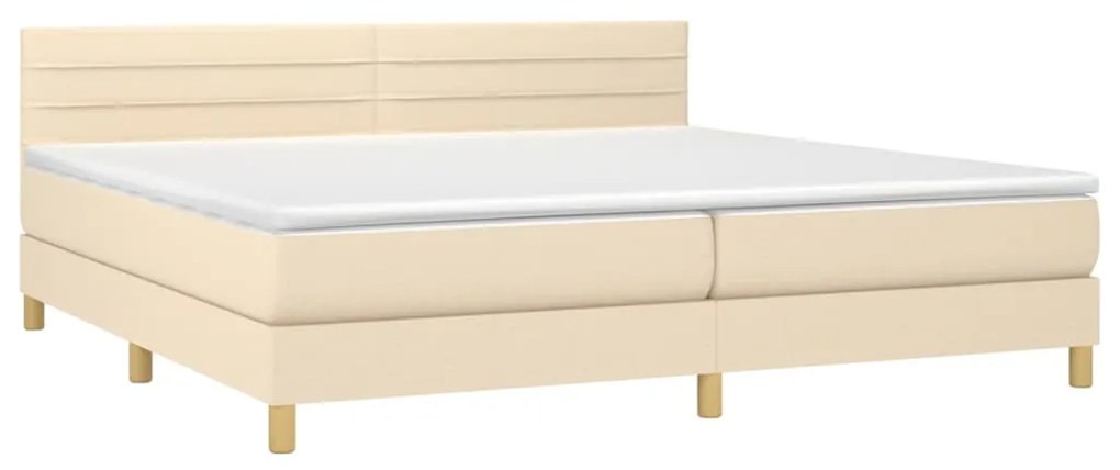 Cama box spring c/ colchão e LED 200x200 cm tecido cor creme