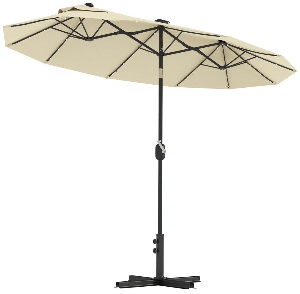 Outsunny Guarda Sol Duplo com Luzes LED e Base em Cruz em Poliéster e Aço 295x150x219 cm Creme | Aosom Portugal