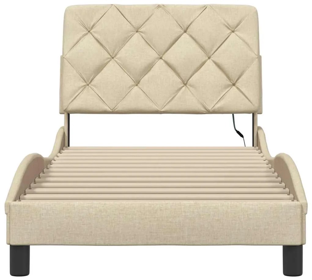 Estrutura de cama com LED sem colchão 90x190 cm tecido creme