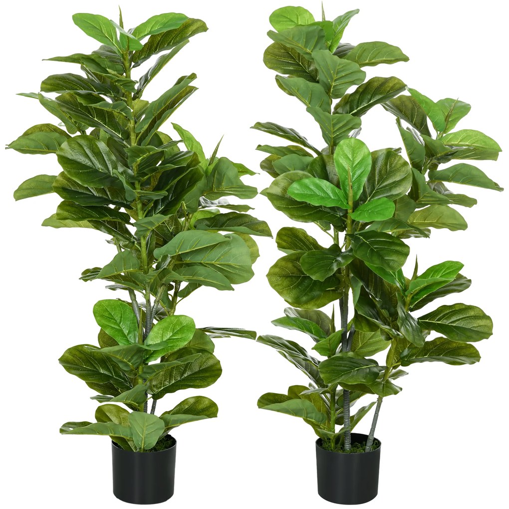 Conjunto de 2 Plantas Artificiais Ficus 110 cm com 90 Folhas Musgo e Vaso Planta Artificial Decorativa para Interior e Exterior Verde