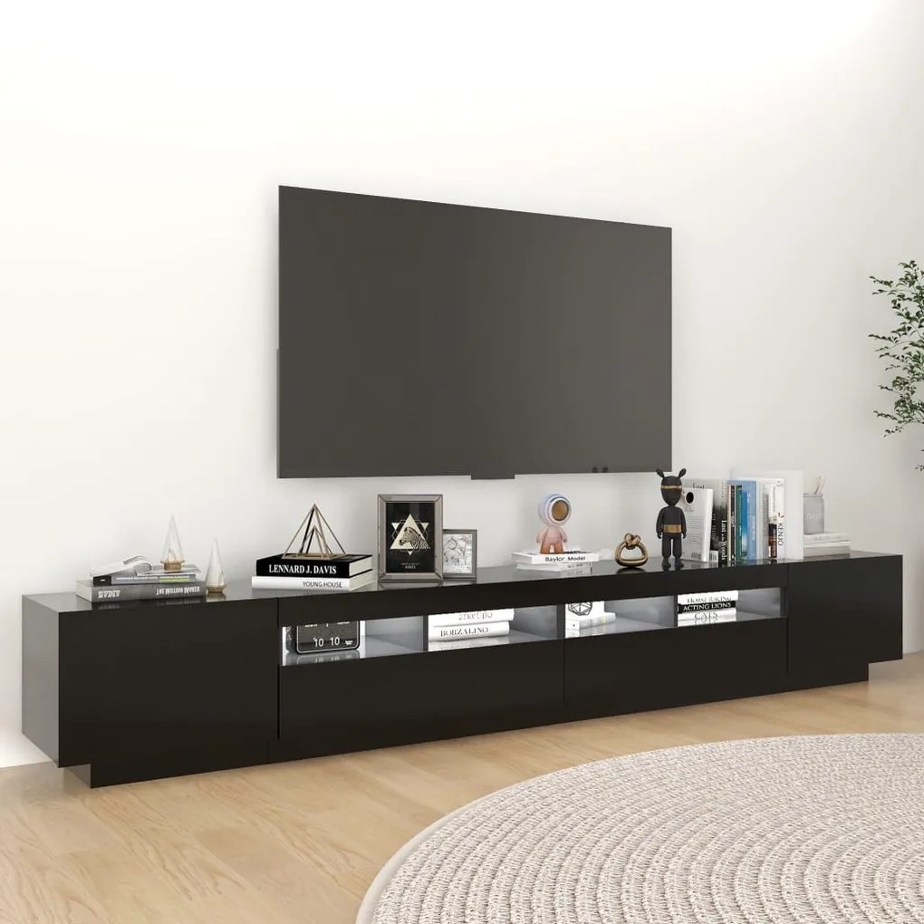 Móvel de TV com luzes LED 260x35x40 cm preto