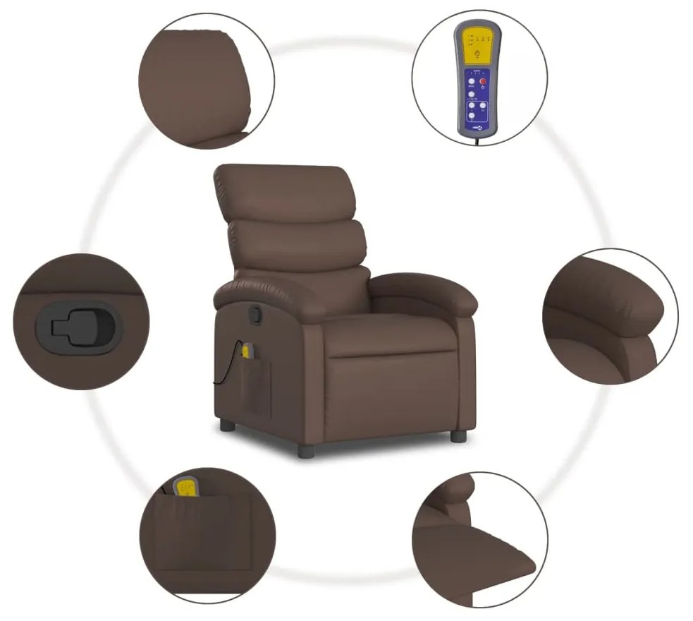 Poltrona de massagens reclinável couro artificial castanho