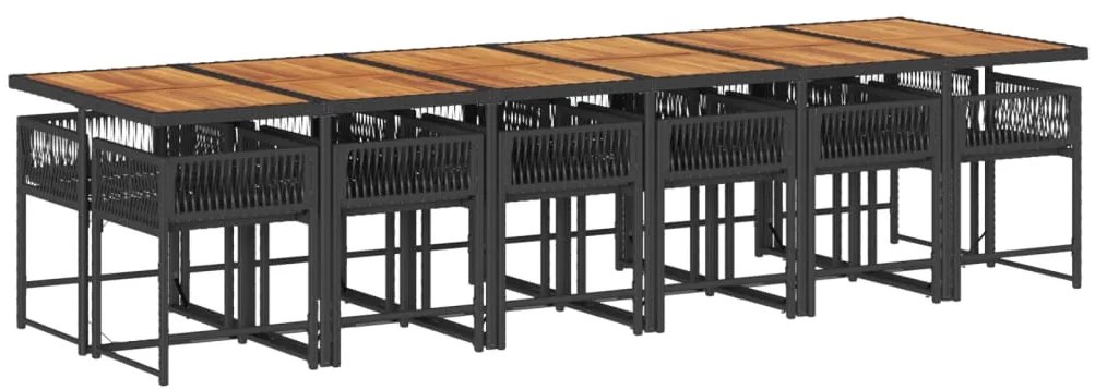 13 pcs conjunto de jantar p/jardim com almofadões vime PE preto