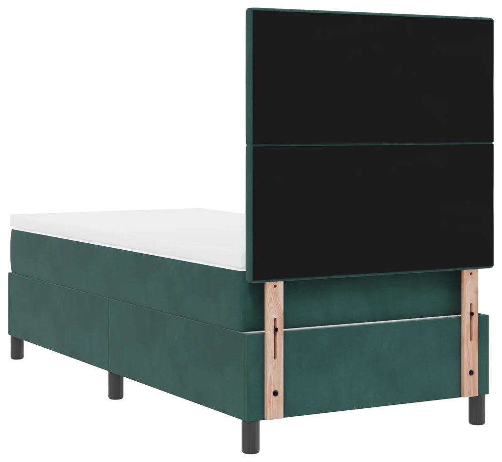 Cama Box Spring com Colchão Verde Escuro Solteiro Veludo