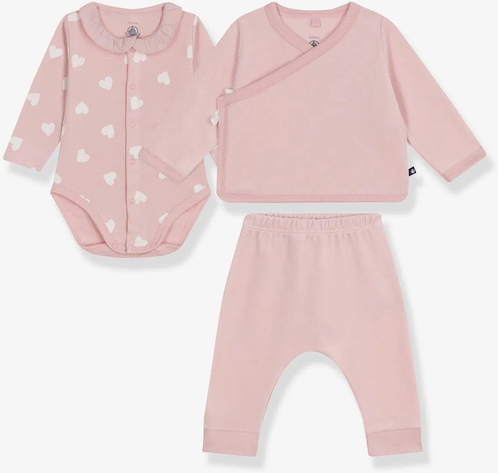 Conjunto presente em veludo de 3 peças para bebé rosa
