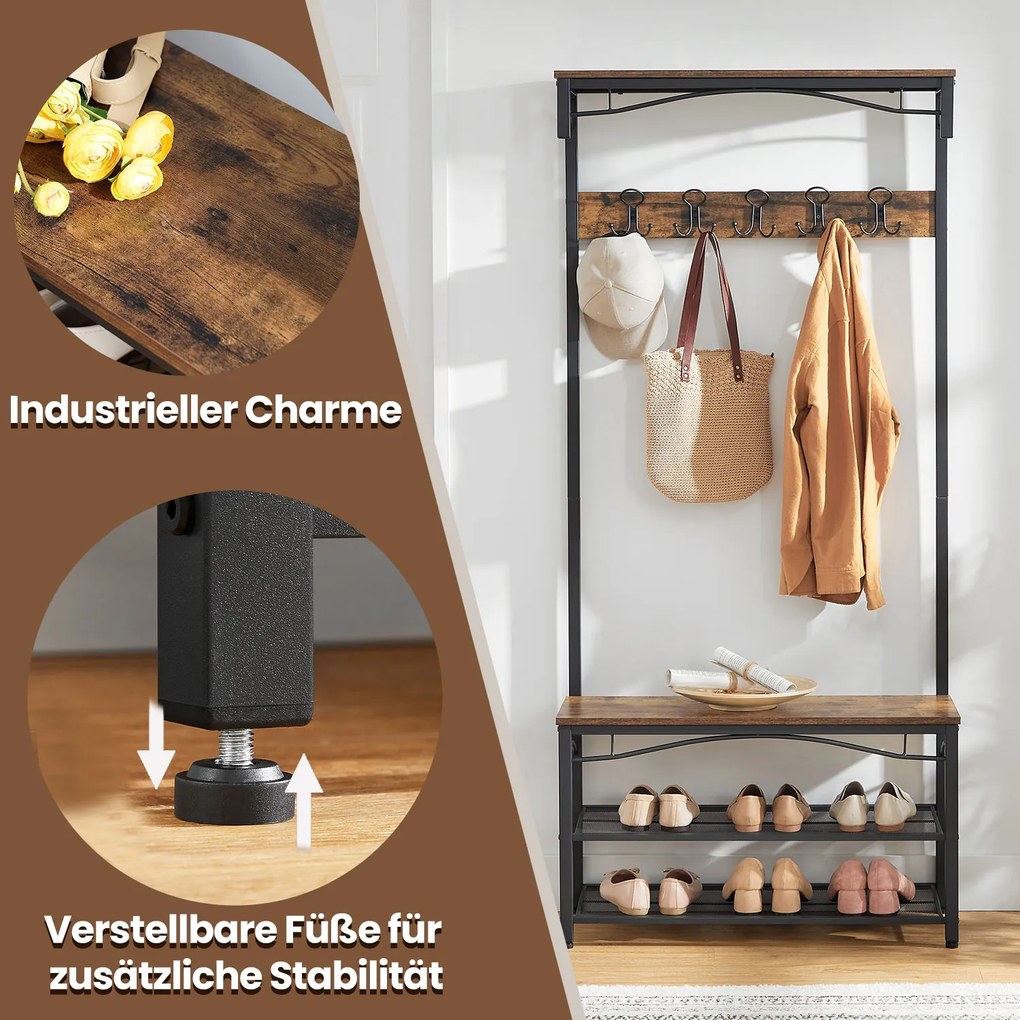 Móvel entrada, hall e sapateira em estilo industrial 80 x 178,5 x 30 cm preto, castanho escuro (vintage)