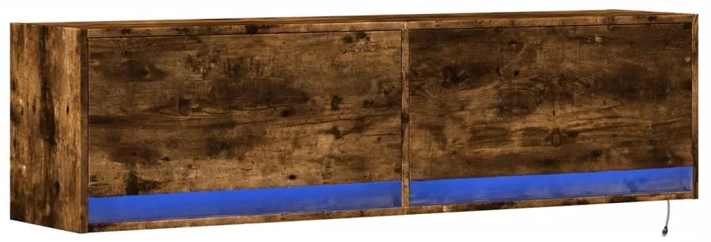 Móvel de parede p/ TV c/ luzes LED 140x31x38 cm carvalho fumado