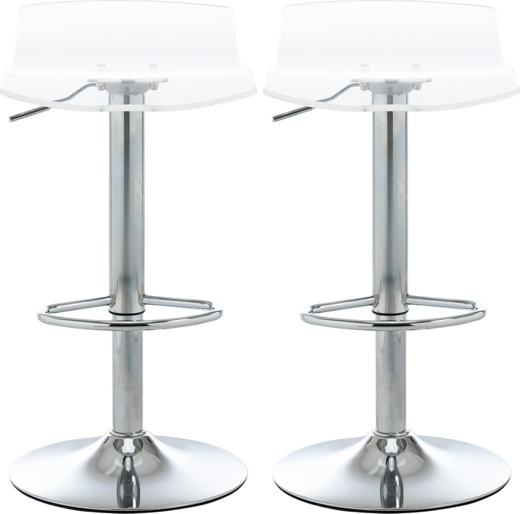 Conjunto de 2 bancos de bar com assento em acrílico e base em metal - giratórios a 360° - altura ajustável - transparentes