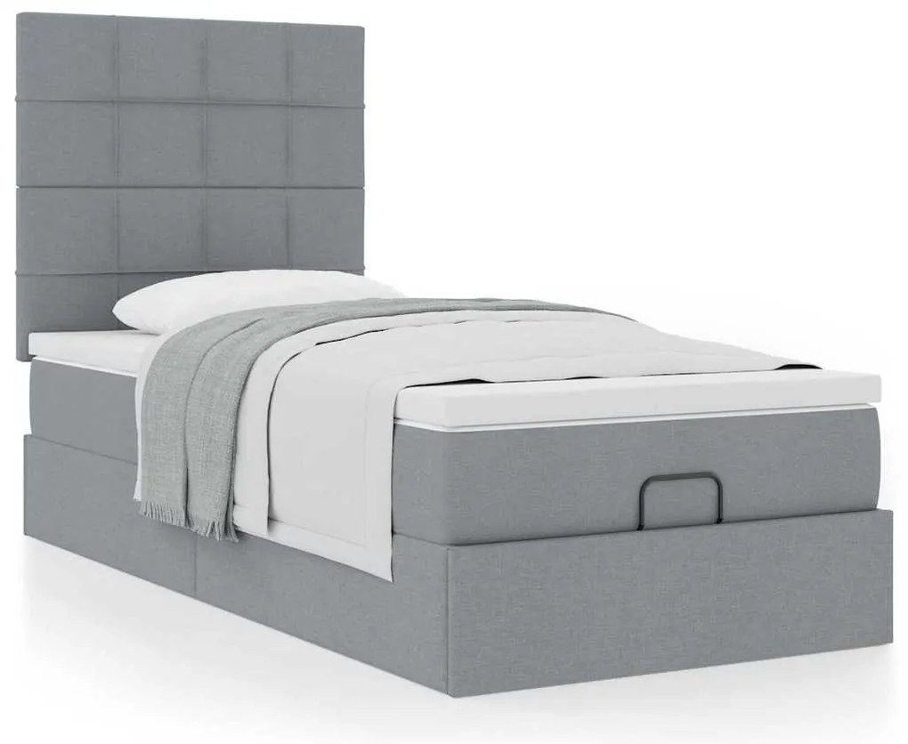 Cama otomana com colchão 100x200 cm tecido cinzento claro