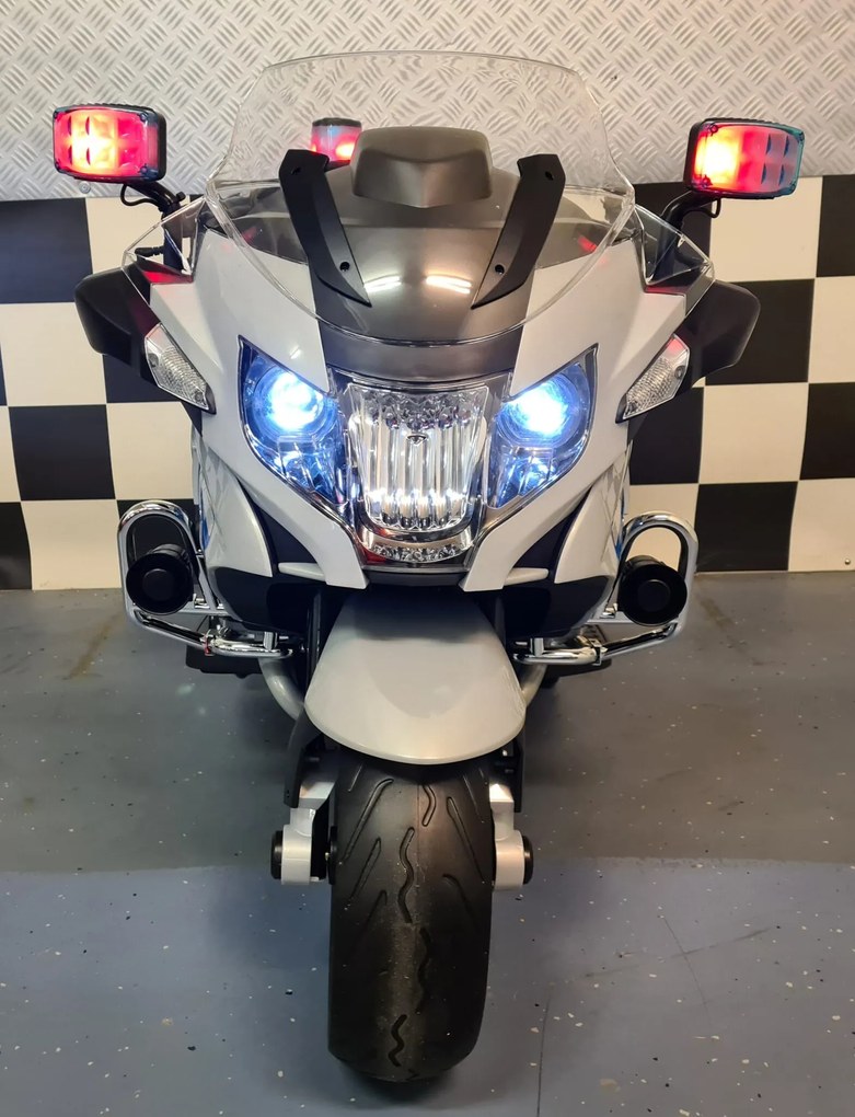 Mota eletrica para crianças policia BMW R1200 Pneus Borracha Branca