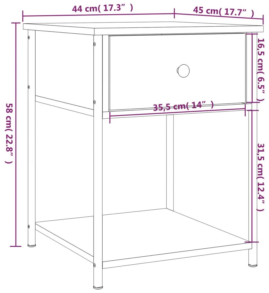 Mesa cabeceira 44x45x58 cm derivados madeira carvalho castanho