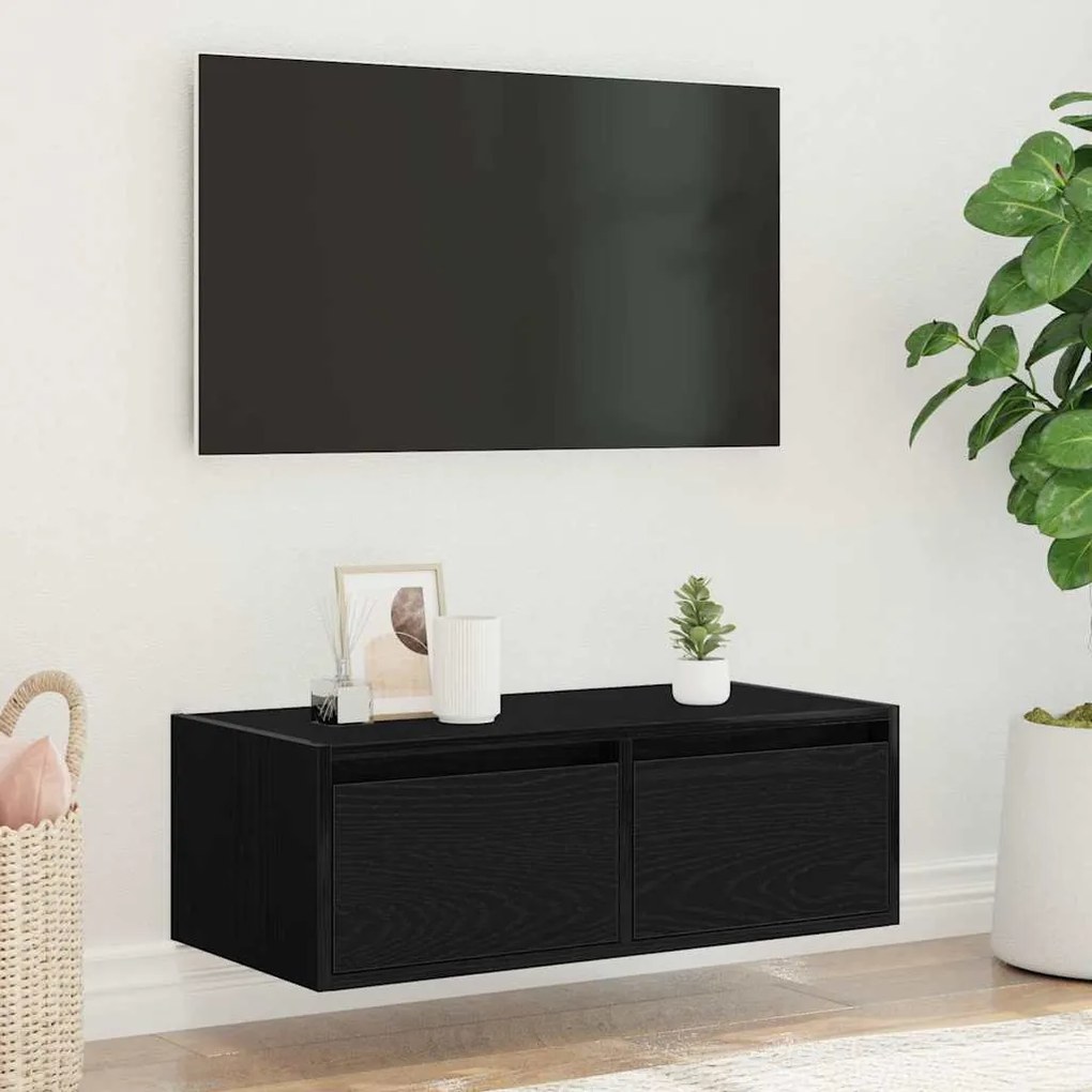 Móvel de TV com luzes LED 75x35,5x25 cm carvalho preto