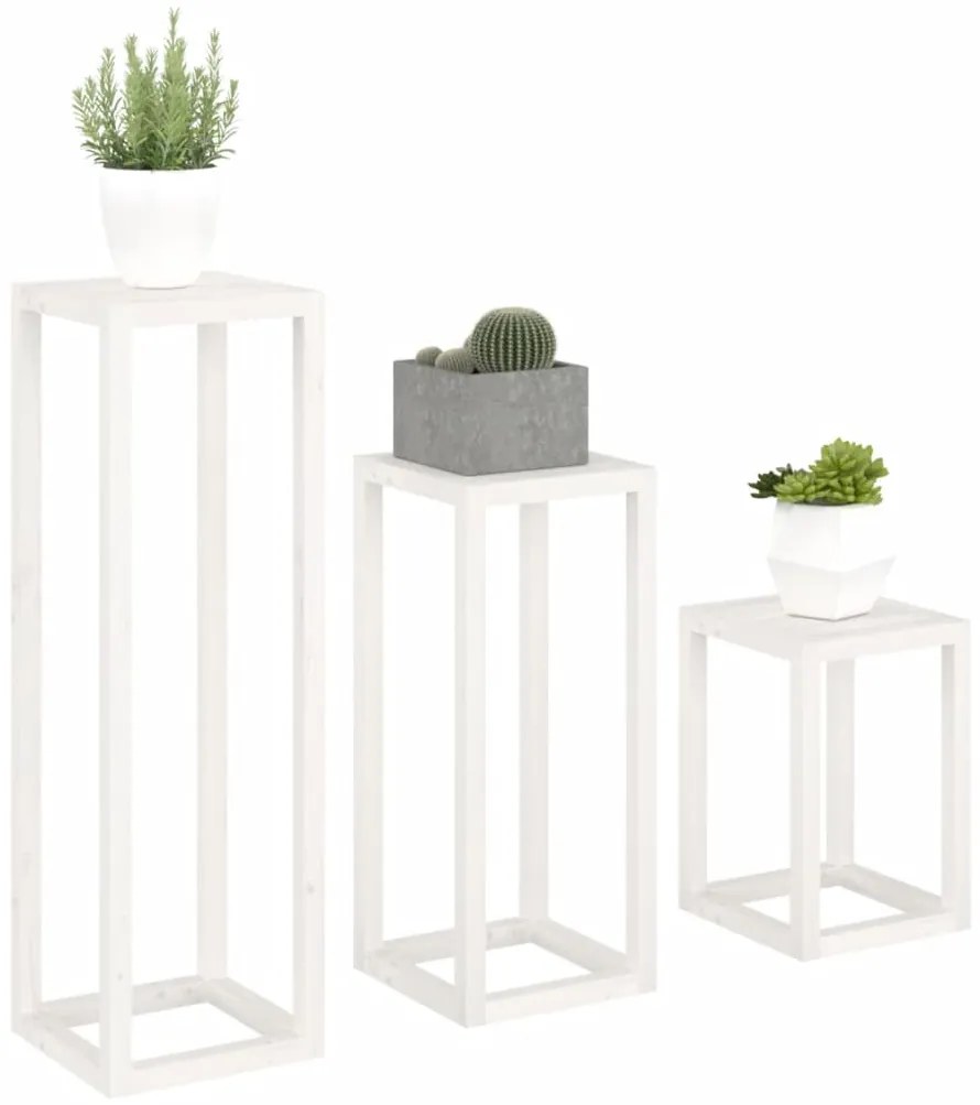 3 pcs conjunto de suporte plantas pinho maciço branco