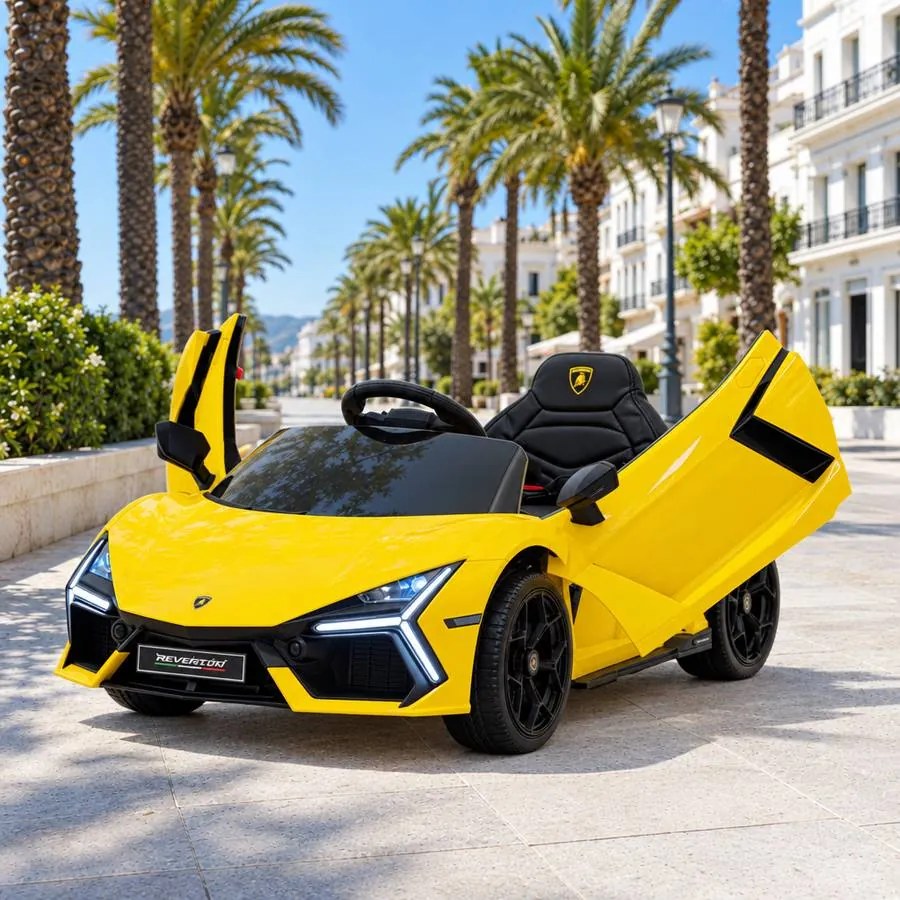 Carro elétrico para Crianças Lamborghini Revuelto 12V 4x4 Rodas Espuma EVA, Assento couro ecológico Amarelo
