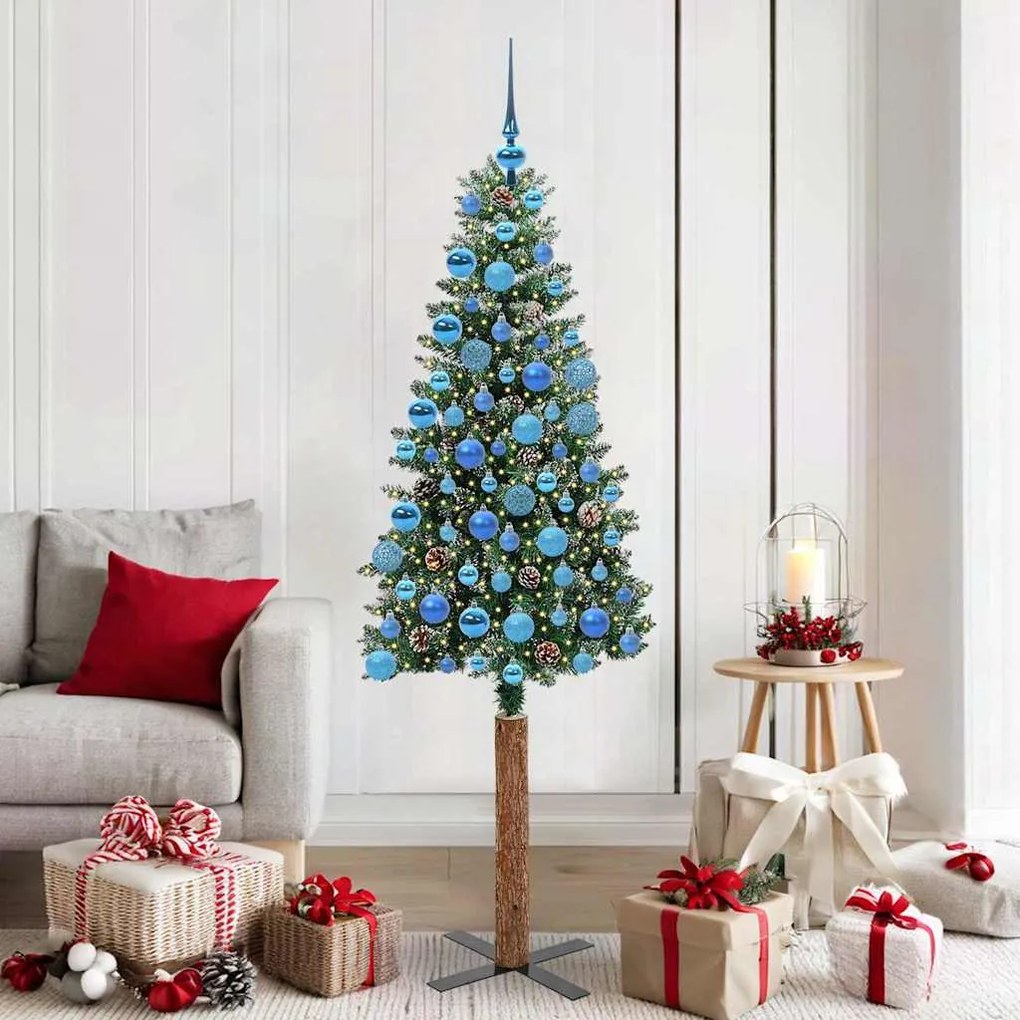 vidaXL Árvore de Natal Slim com 300 LEDs com suporte Verde 180 cm
