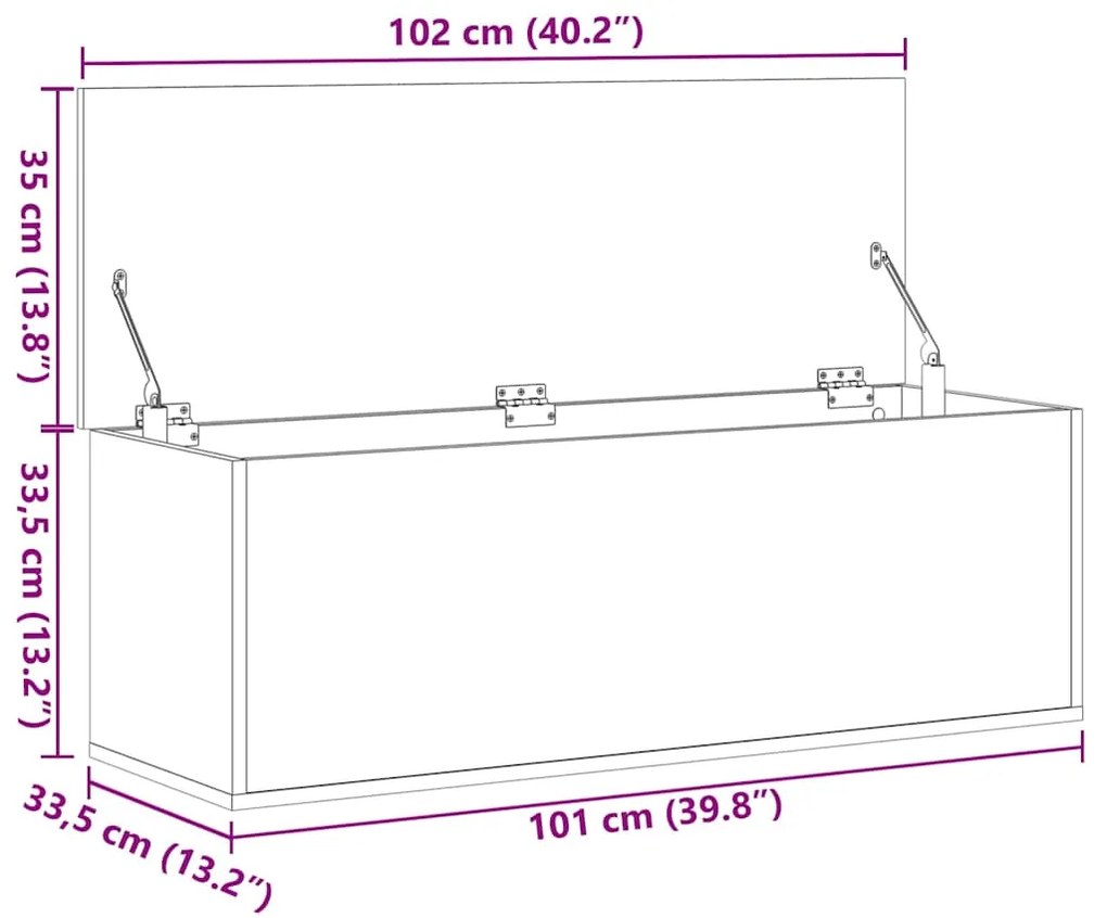 Caixa de arrumação 102x35x35 cm derivados de madeira branco
