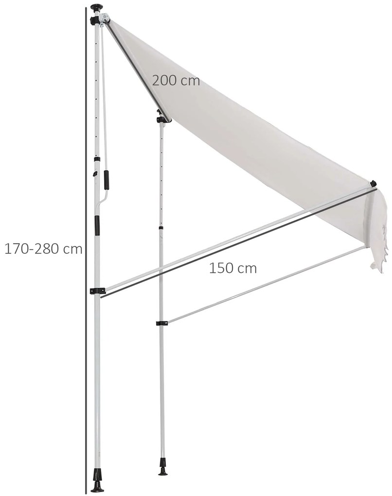 Toldo Manual Retrátil 200x150 cm com Manivela de Alumínio Ângulo Ajust