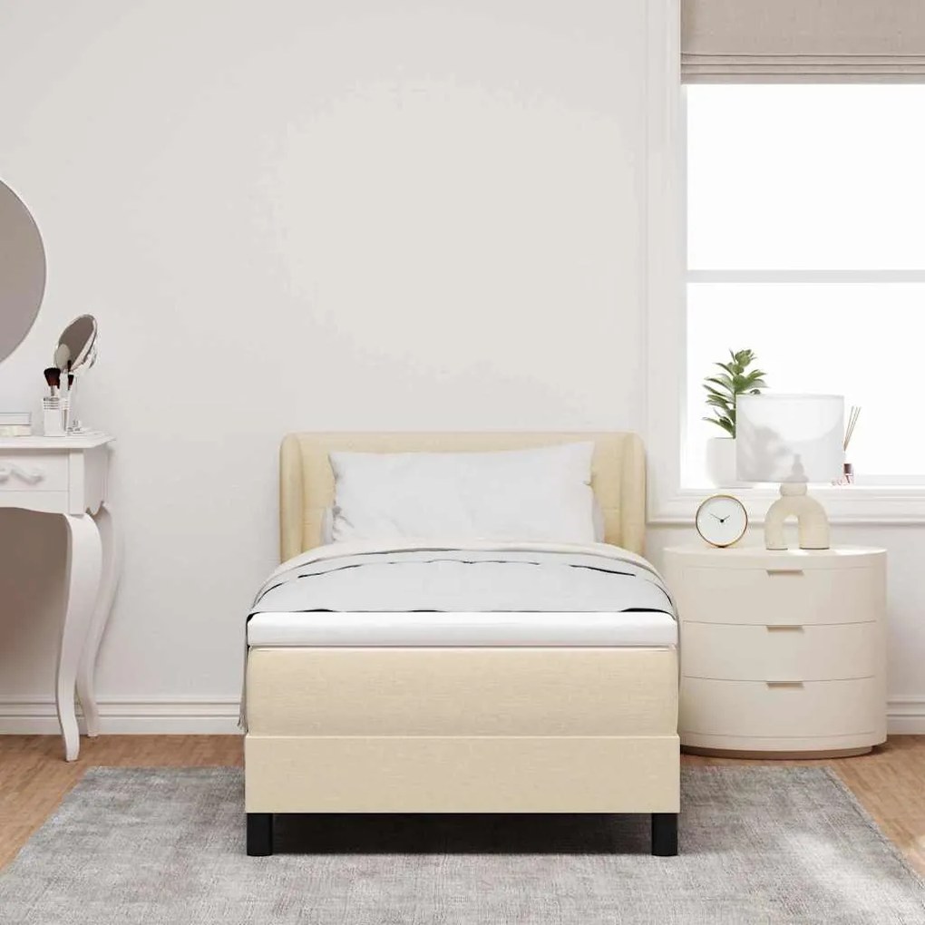 Cama Box Spring com Colchão Creme 90x200 cm Tecido