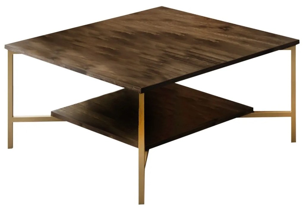 Mesa de Centro Gold Line – Nogueira/Preto – 80x80x40 cm