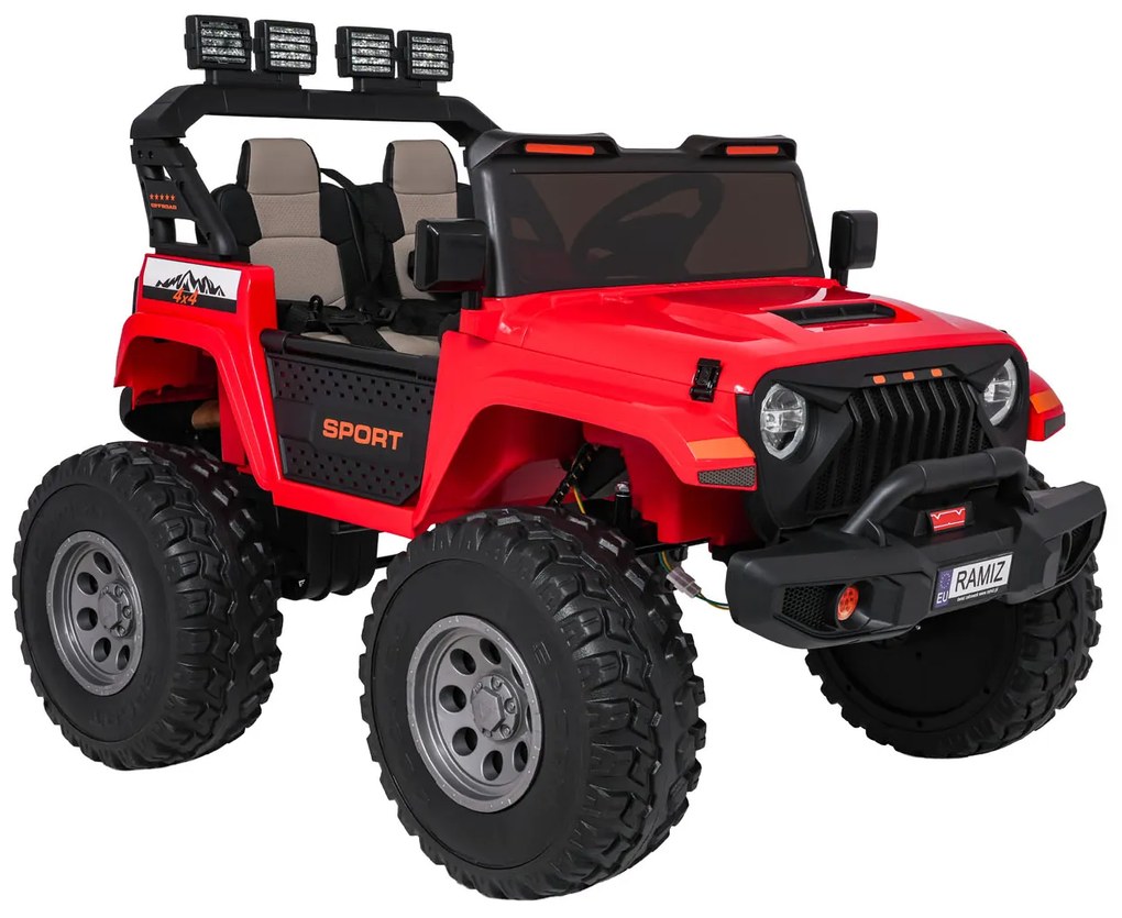 Carro elétrico para Crianças 2 Lugares Extreme Sport 4x4 24V Pneus Espuma EVA, assento couro ecológico Vermelho