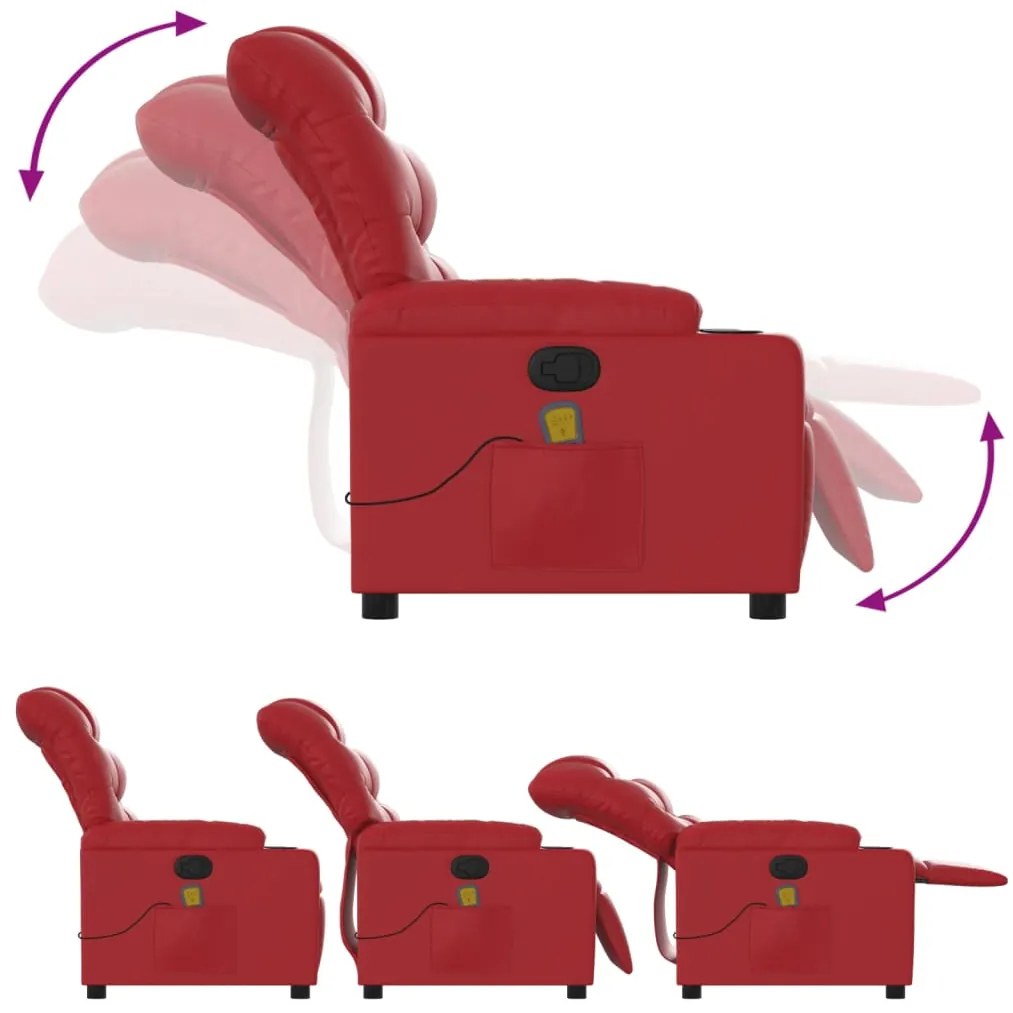 Poltrona de massagens reclinável couro artificial vermelho