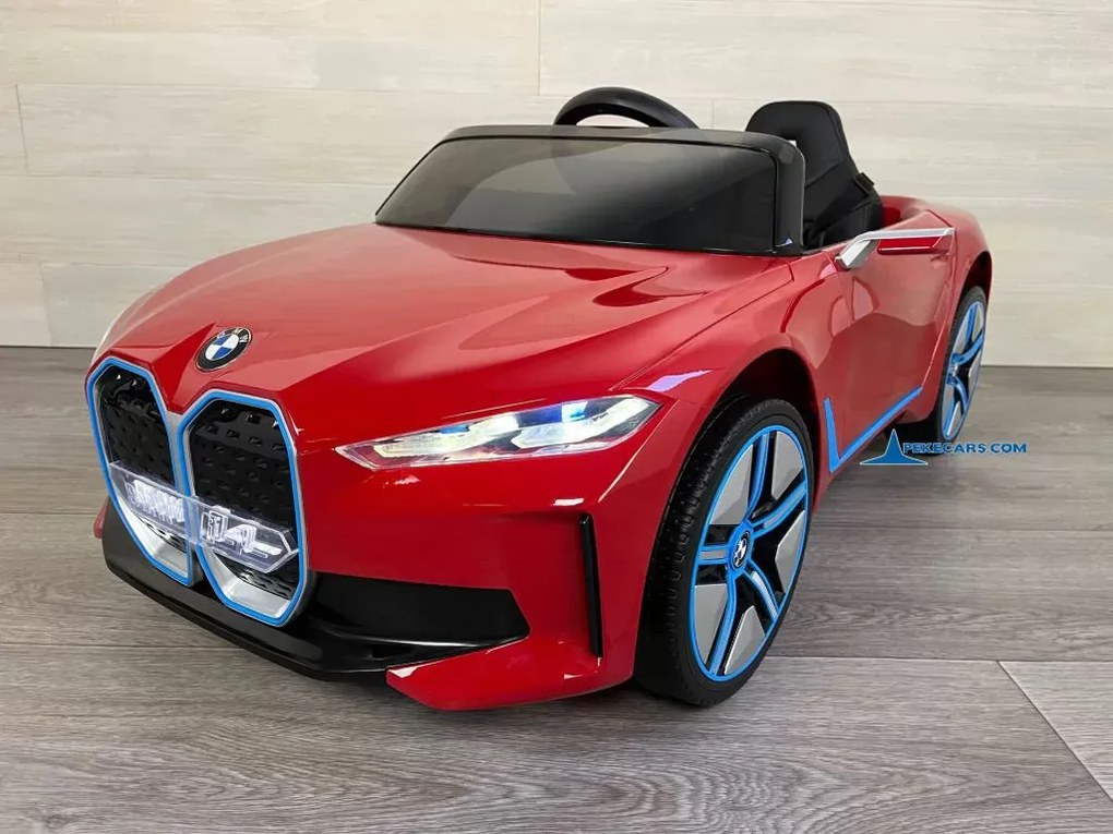 Carro elétrico para crianças BMW I4 12V 2.4G, rodas de borracha, Assento acolchoado Vermelho Metalizado