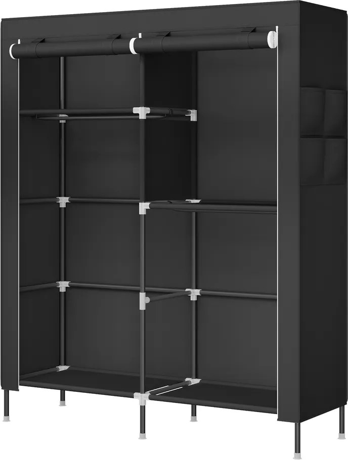 Guarda roupa  45 x 127 x 180 cm, em tecido e plástico com bolsos laterais preto