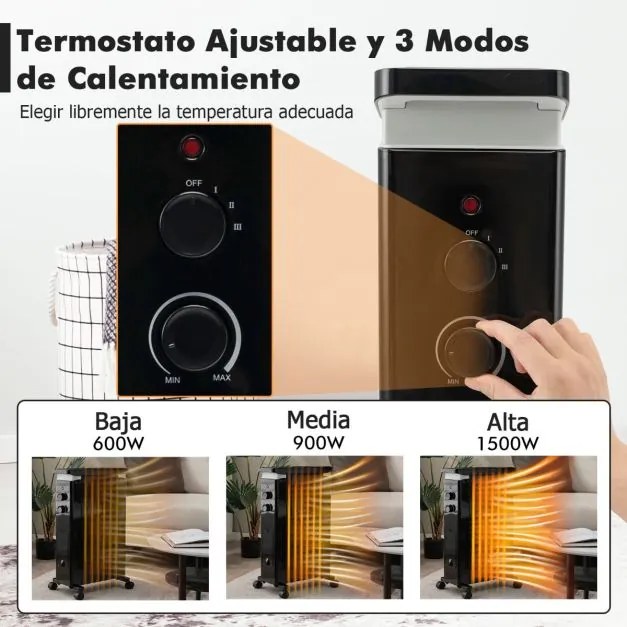 Radiador de Óleo Portátil "ThermaHeat" – 1500W com Termostato e Ajuste