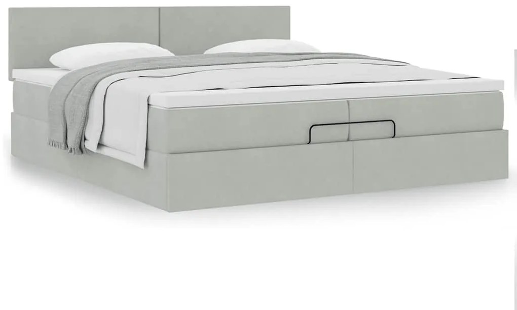 Estrutura de cama otomana com colchão 200x200 cm cinzento claro