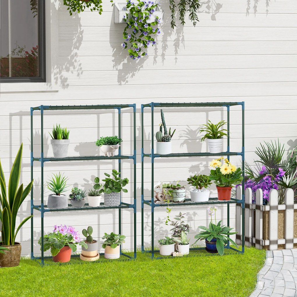Conjunto de 2 prateleiras para flores em aço, com 4 níveis, para interior e exterior, suporte para plantas 70 x 27 x 110 cm, verde