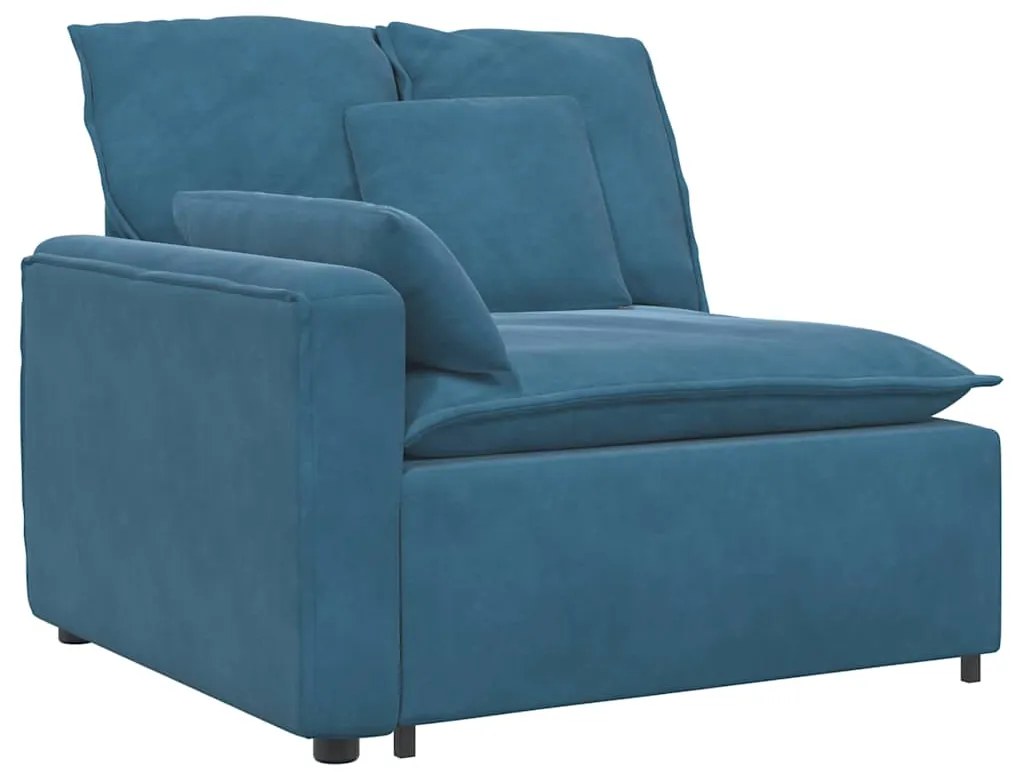 Sofá modular com almofadas veludo azul