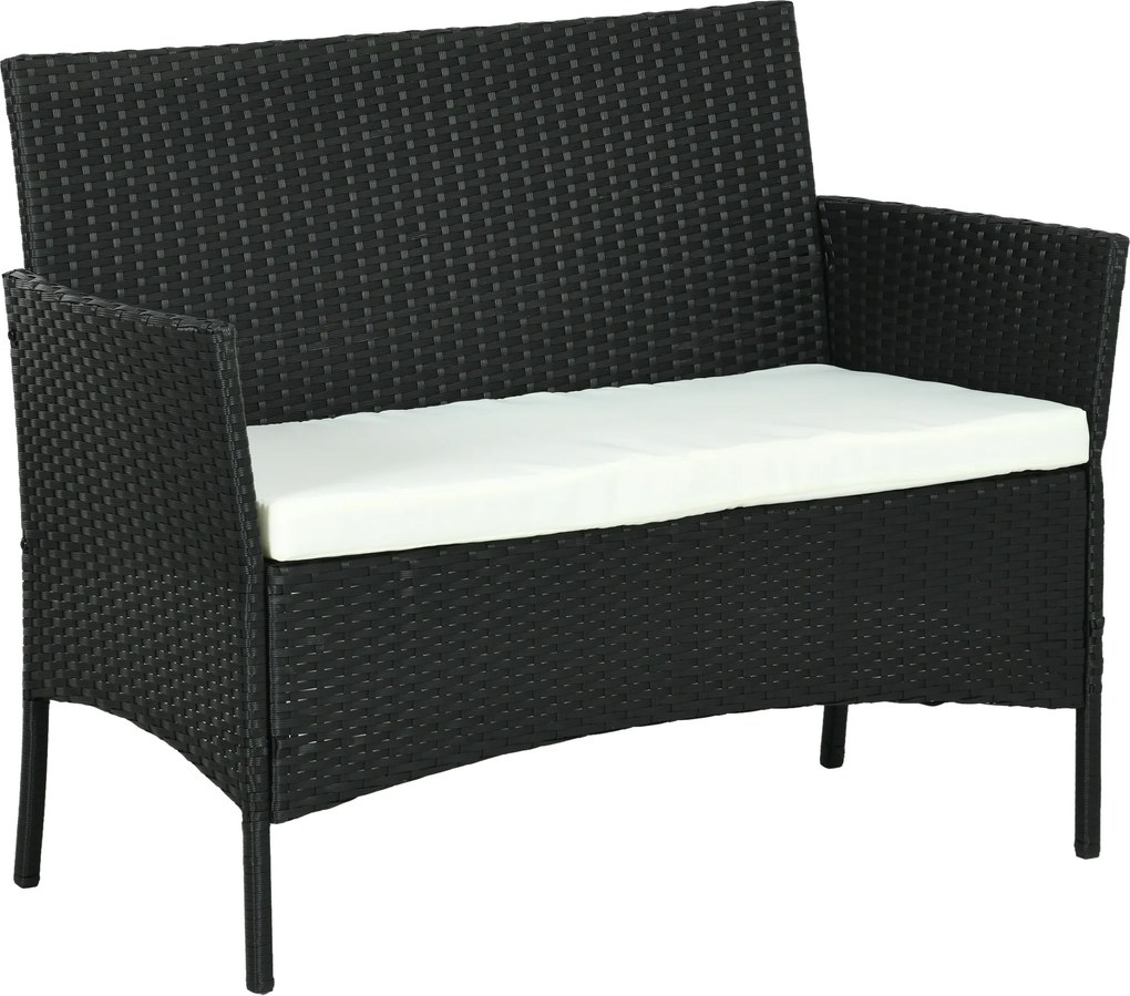Outsunny Sofá de Jardim de 2 Lugares com Almofada e Apoios em Rattan PP e Aço 100x54x80 cm Preto | Aosom Portugal