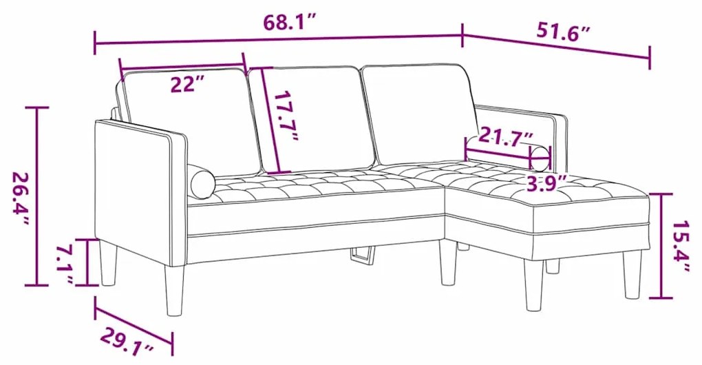 Sofá de Jardim vidaXL com Banco e Almofadas L-Shaped Veludo Cinzento C