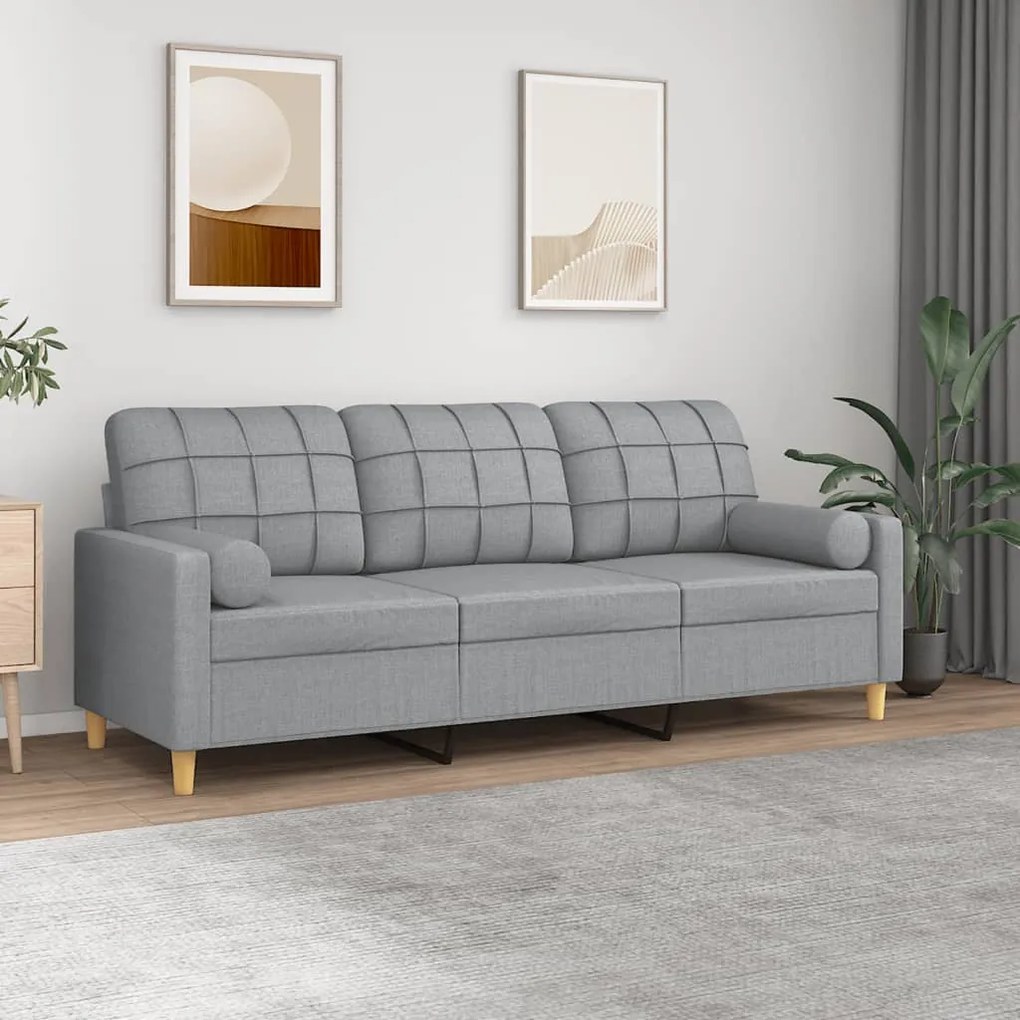 Sofá 3 lugares + almofadas decorativas 180cm tecido cinza-claro