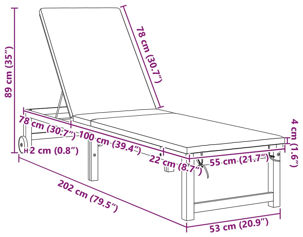 Espreguiçadeira com almofadas cinza claro de madeira sólida de acácia