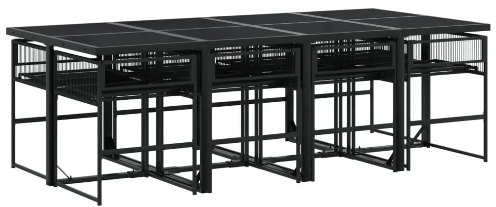 9 pcs conjunto de jantar p/ jardim c/ almofadões vime PE preto