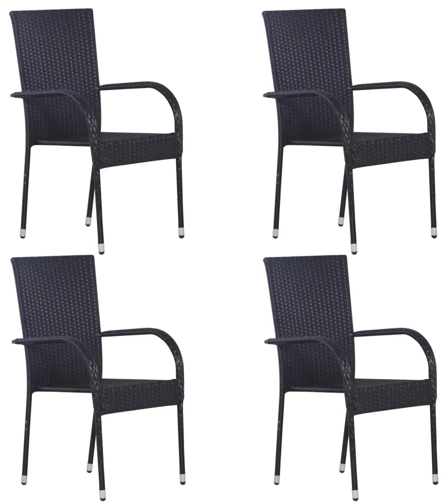 310084 vidaXL Cadeiras de exterior empilháveis 4 pcs vime PE preto