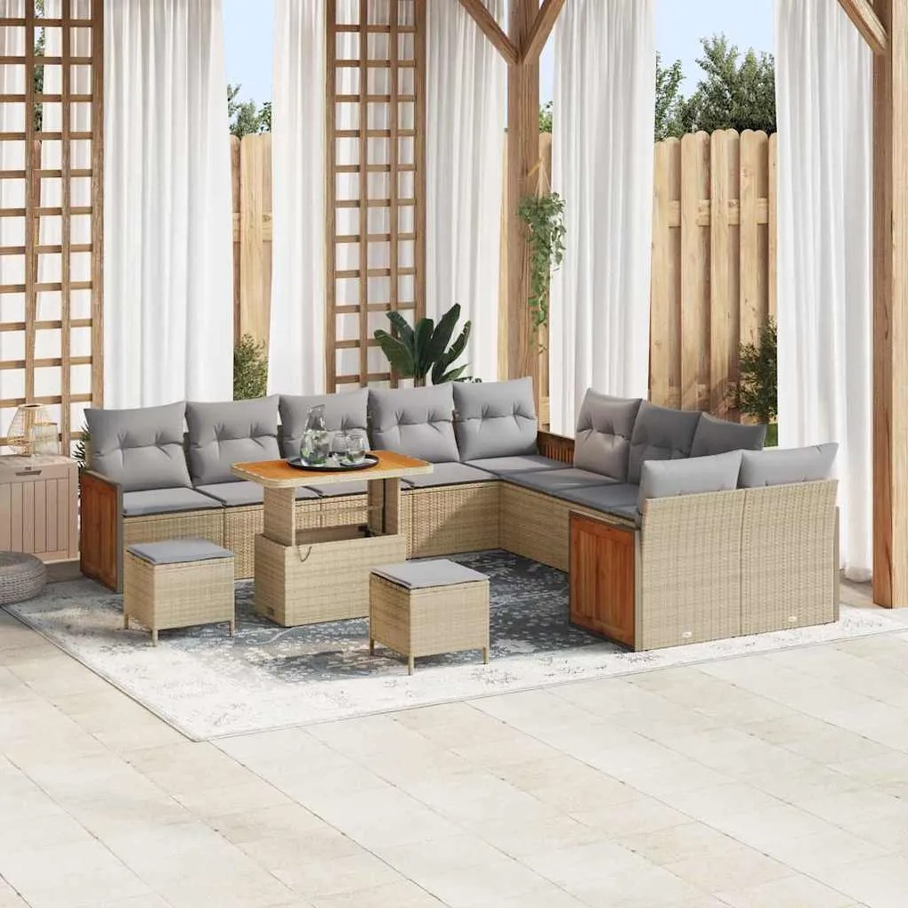Conjunto de Sofá de Jardim vidaXL de 13 Peças com Almofadas Bege Vime