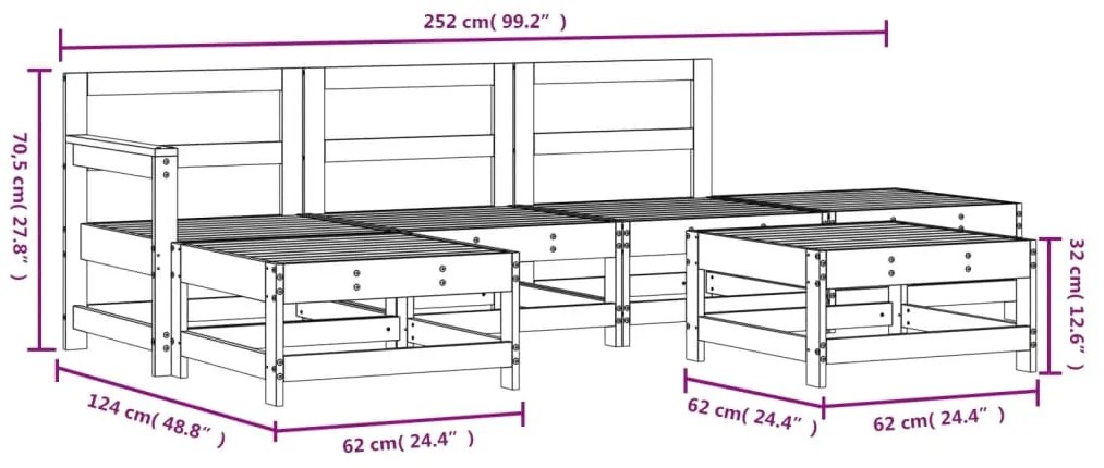 6 pcs conjunto lounge de jardim madeira de douglas maciça