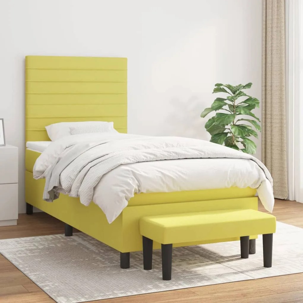 vidaXL Cama com molas/colchão 100x200 cm tecido verde-claro