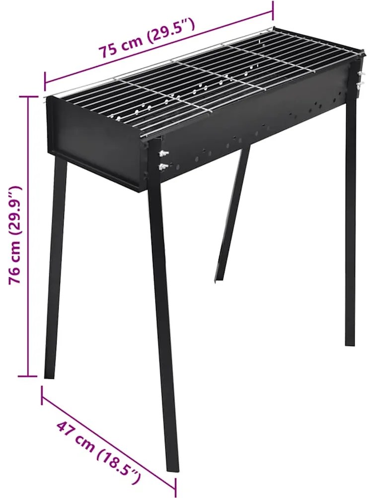 Barbecue carvão 75 x 28 cm de pé / Quadrado