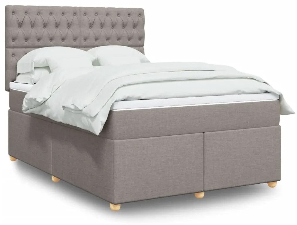 vidaXL Cama com molas/colchão 140x190 cm tecido castanho-acinzentado
