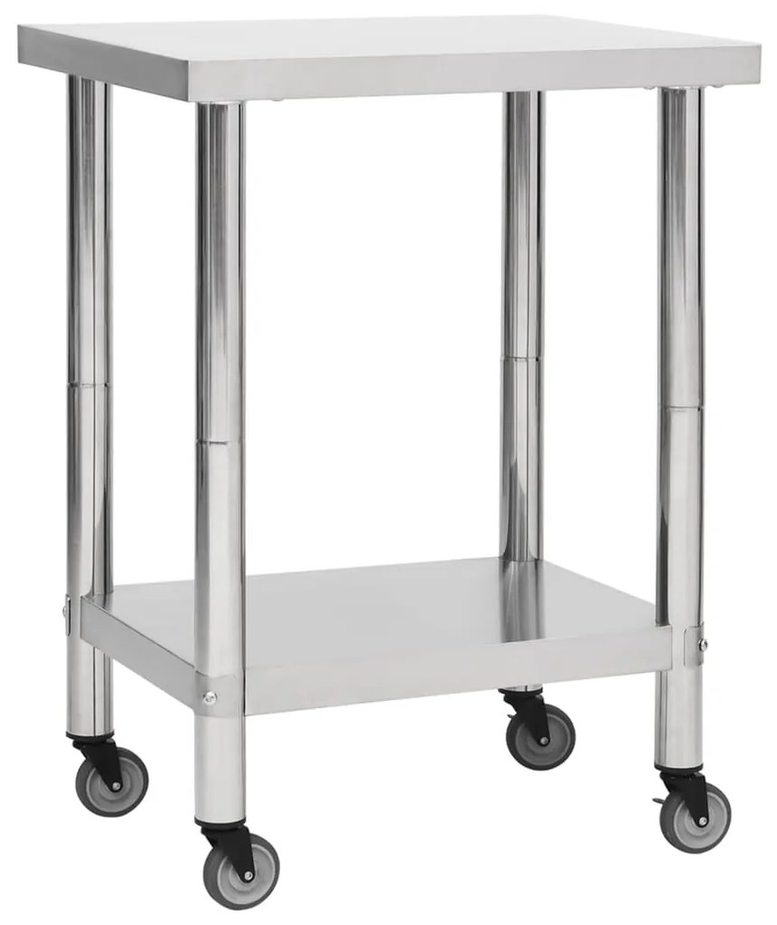 vidaXL Mesa de trabalho de cozinha com rodas aço inoxidável 80x45x85cm