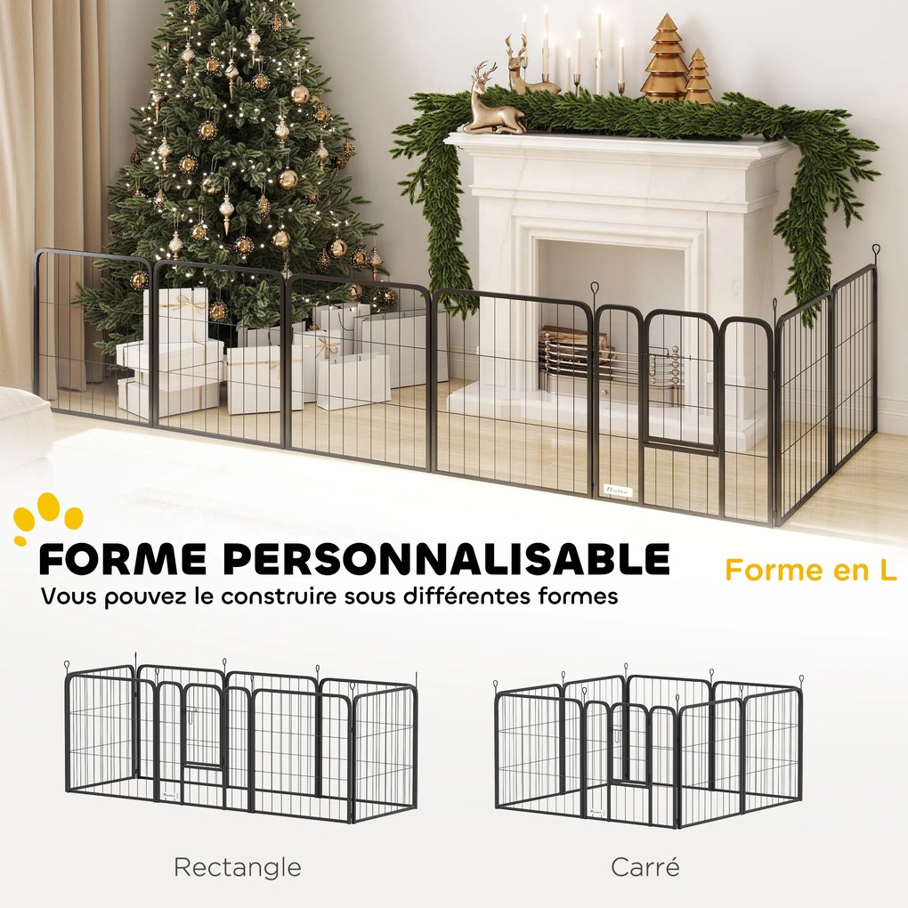 Parque para cães, cercado modular e dobrável de 8 painéis 56 x 60 x 1,5 cm (CADA PAINEL) em aço com porta, para cães de pequeno porte, uso interior e