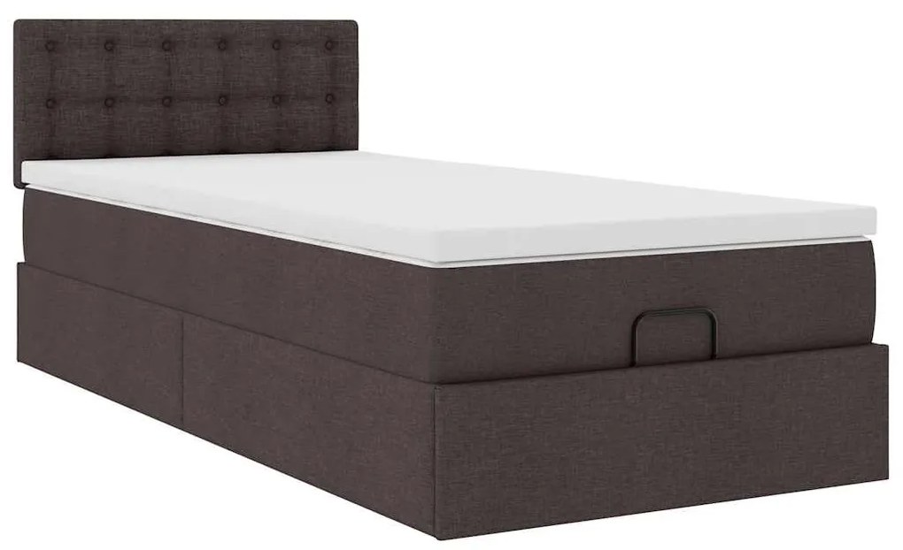 Cama otomana com colchão & LEDs 90x200cm tecido castanho escuro
