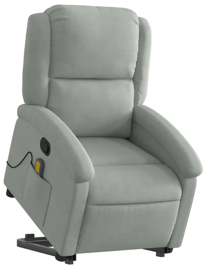 Poltrona elevatória de massagens veludo cinza-claro
